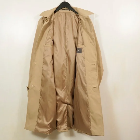 H&M Men’s Trench Car Coat 42R Tan Long Overcoat Collared Winter Jacket - Picture 4 of 11